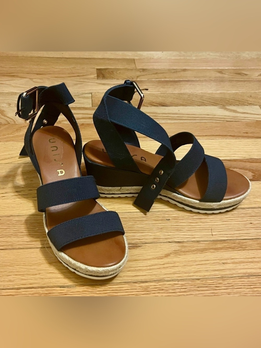 Unisa black minimalist Crisscross 3inch Wedge Espadrilles